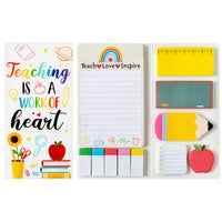 Xqumoi Teaching is A Work of Heart Sticky Notes Set 550 Sheets, Ruler Blackboard Pencil Apple Shape Self-Stick Note Pads Teacher Appreciation Gift Writing Memo Pads Page Marker School Office Supplies