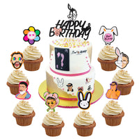 Xqumoi 25Pcs Bad Bunny Cake Toppers Cupcake Toppers Set, Food Grade Funny Flower Rabbit Bad Bunny Theme Happy Birthday Party Favor Supplies Cake Cookies Food Decorations for Kids Adults Celebration