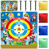 Xqumoi Mario Brothers Lawn Darts Game Set, Fun Throwing Bean Bags Toss Game on Scoreboard, Indoor Outdoor Backyard Family Game Activities for Kids and Adults, Mario Brothers Birthday Party Supplies