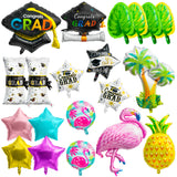 Xqumoi 2023 Graduation Foil Balloons Decorations Pack of 20 | Hawaii Flamingo Turtle Leaf Congrats Grad Hat Certificate Mylar Balloons Summer Tropical Photo Props for School Grad Party Celebration