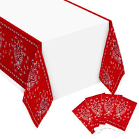 Xqumoi 4Pcs Bandana Wild West Party Table Cover Red Paisley Print Plastic Tablecloths Waterproof Disposable Rectangle Western Cowboy Themed Picnic Birthday Party Supplies Decoration (70.8 x 42.5 Inch)