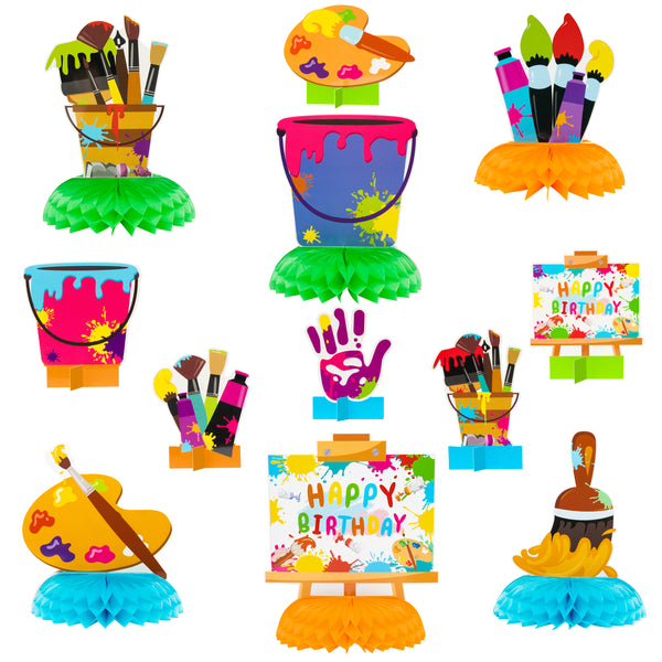 Xqumoi 12Pcs Art Table Honeycomb Centerpieces Topper for Kids Artist Colorful Painting Birthday Paint Brushes Palette 3D Double Sided Table Decor Party Supplies Favors Photo Booth Props Baby Shower