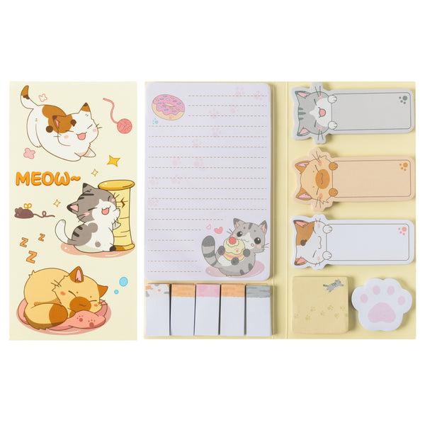 Xqumoi Cute Cartoon Cat Sticky Notes Set, 550 Sheets, Lovely Cat and Paw Shaped Self-Stick Notes Pads Kitty Animal Divider Tabs Bundle Writing Memo Pads Page Marker School Office Supplies Small Gift