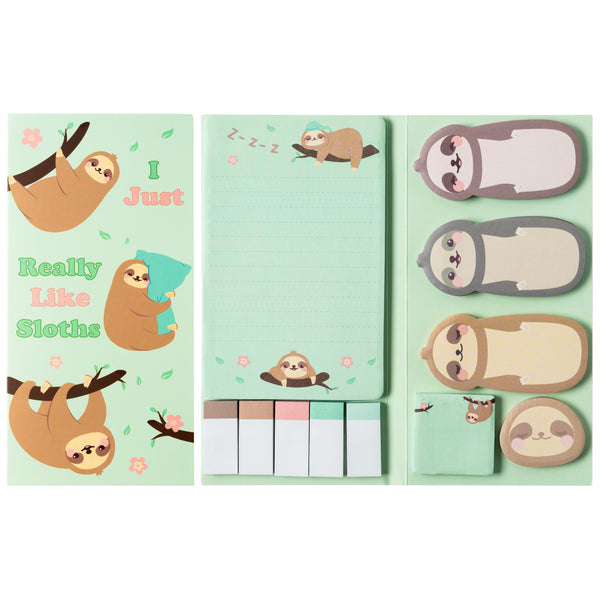 Xqumoi I Just Really Like Sloths Sticky Notes Set, 550 Sheets, Cute Cartoon Sloths Self-Stick Notes Pads Animal Divider Tabs Bundle Writing Memo Pads Page Marker School Office Supplies Small Gift