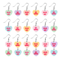 Xqumoi 18Pcs Valentine’s day Conversation Heart Candy Earrings Hug Me Be Mine Resin Heart Pendant Earrings with Hypoallergenic Stainless Steel Hooks Jewelry Accessories Valentine Gift for Women Girls