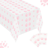 Xqumoi 3 Packs Pink Puppy Paw Tablecloth Plastic Disposable Rectangle Table Cover Large Size Waterproof Table Cover for Pet Dog Doggy Themed Birthday Party Decorations Supplies (70.8 x 53.9 Inch)