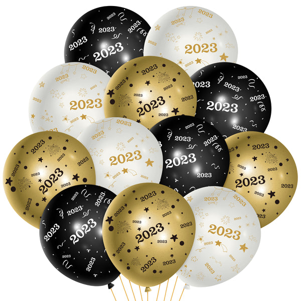 Xqumoi 37Pcs 2023 Happy New Year Balloons 12Inch Black White Gold Latex Balloons with Ribbon New Year's Eve Party Decoration Supplies for 2023 Graduation Birthday Bridal Shower Wedding Anniversary