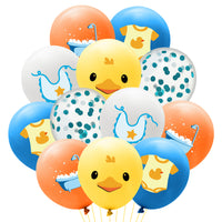 Xqumoi 52Pcs Duck Balloons Set 12Inch Confetti Yellow Blue Cute Ducky Bathtub Bubble Pattern Latex Balloons for Baby Shower Rubber Duck Themed Boys or Girl 1st Birthday Party Decoration Supplies