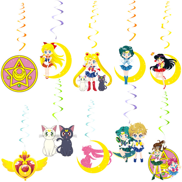 Xqumoi 30Ct Sailor Moon Hanging Swirls Decorations, Sailor Moon Whirls Glitter Foil Ceiling Swirls Streamers, Sailor Moon Themed Party Decoration Supplies for Kids Birthday Baby Shower Party Favors