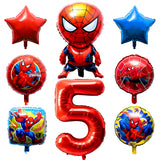 Xqumoi 8Pcs Superhero Balloons 5th Birthday Party Decorations Spider Giant Number 5 Round Square Star Shape Foil Balloons, Superhero Theme Birthday Party Favors Supplies Decorations for Baby Kids Boys