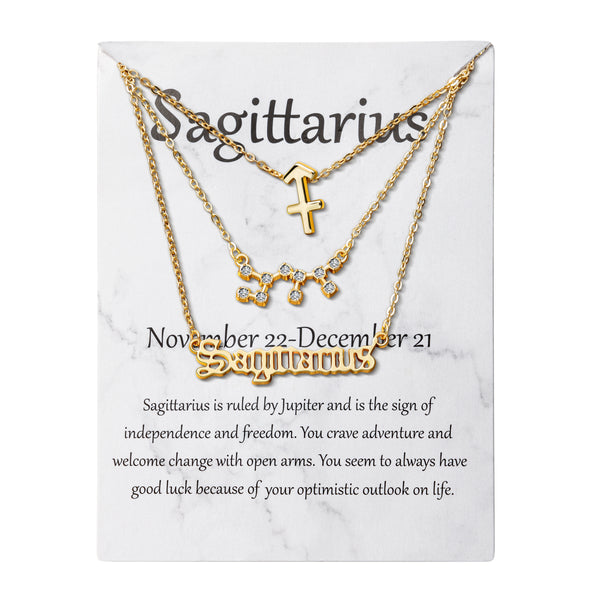 Xqumoi Sagittarius Zodiac Layer Necklaces 14K Gold Plated 12 Constellation Zodiac Dainty Pendant Choker Horoscope Astrology Star Necklace Jewelry Birthday Gift for Women Girls with Marble Display Card