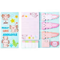 Xqumoi I Just Really Like Axolotl Sticky Notes Set, 550 Sheets, Kawaii Mexican Walking Fish Shaped Self-Stick Notes Pads Divider Tabs Bundle Writing Memo Pads Page Marker School Office Supplies Gift