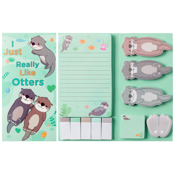 Xqumoi I Just Really Like Otters Sticky Notes Set, 550 Sheets, Cute Cartoon Otters Self-Stick Notes Pads Sea Animal Divider Tabs Bundle Writing Memo Pads Page Marker School Office Supplies Small Gift