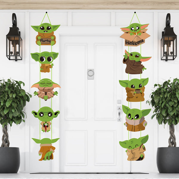 Xqumoi Baby Yoda Cutouts Door Sign Porch Sign Hanging Flags Banner for Outdoor Indoor Home Wall Door Decorations, Baby Yoda Themed Birthday Party Banner Party Favor Decorations Supplies (10 Counts)