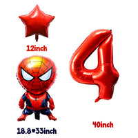 Xqumoi 8Pcs Superhero Balloons 4th Birthday Party Decorations Spider Giant Number 4 Round Square Star Shape Foil Balloons, Superhero Theme Birthday Party Favors Supplies Decorations for Baby Kids Boys