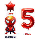 Xqumoi 8Pcs Superhero Balloons 5th Birthday Party Decorations Spider Giant Number 5 Round Square Star Shape Foil Balloons, Superhero Theme Birthday Party Favors Supplies Decorations for Baby Kids Boys