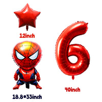 Xqumoi 8Pcs Superhero Balloons 6th Birthday Party Decorations Spider Giant Number 6 Round Square Star Shape Foil Balloons, Superhero Theme Birthday Party Favors Supplies Decorations for Baby Kids Boys