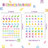 Xqumoi 8 Sheets Easter Nail Stickers Bunny Chick Peeps Art Decals 3D Self-Adhesive Nail Decals Cartoon Rabbit Pattern Design DIY Manicure Nail Decorations Easter Party Favor Gift for Women Girls Kids