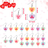 Xqumoi 18Pcs Valentine’s day Conversation Heart Candy Earrings Hug Me Be Mine Resin Heart Pendant Earrings with Hypoallergenic Stainless Steel Hooks Jewelry Accessories Valentine Gift for Women Girls