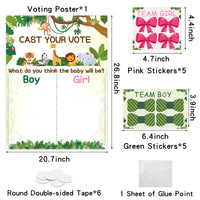 Xqumoi Wild Animals Gender Reveal Party Games Jungle Safari Themed Cast Your Vote Gender Reveal Poster with Team Boy Team Girl Voting Stickers Set Party Pin Games Supplies Decorations Baby Shower