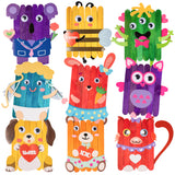 Xqumoi 12 Pack Animals Wooden Sticks DIY Crafts Kit Art Craft Ornament with Googly Wiggle Eyes Creative Handmade Projects Birthday Gift Party Activity Games Wedding Decorations Favors for Kids Adults