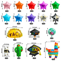 Xqumoi 2023 Graduation Foil Balloons Decorations Pack of 20 | Mexican Taco Llama Congrats Grad Hat Certificate Mylar Balloons Cactus Fiesta Graduation Photo Props for School Grad Party Celebration