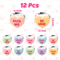 Xqumoi 12Pcs Valentine’s day Conversation Heart Candy Adjustable Rings Cute Hug Me Be Mine Resin Rings with Love Heart Shape Design Jewelry Accessories Party Favor Valentine Gift for Women Girls Kids