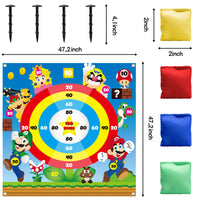 Xqumoi Mario Brothers Lawn Darts Game Set, Fun Throwing Bean Bags Toss Game on Scoreboard, Indoor Outdoor Backyard Family Game Activities for Kids and Adults, Mario Brothers Birthday Party Supplies