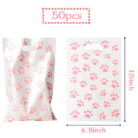 Xqumoi 50Pcs Pink Puppy Paw Party Favor Bags Cute Plastic Gift Bags Goodie Cookies Candy Treat Bag for Kids Pet Dog Doggy Themed Birthday Party Supplies Decorations Christmas Baby Shower(10 x 6.5inch)