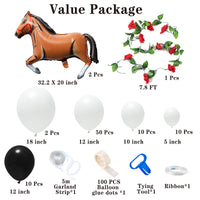 Xqumoi 89Pcs Kentucky Derby Balloon Arch Garland Kit Party Decorations Set Brown Horse Foil Balloons Black White Latex Balloons with Rose Vine Horse Racing Derby Day Festival Holiday Party Supplies