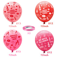 Xqumoi 50Pcs Galentine's Day Balloons Set Valentine’s Day Party Decorations for Women Girls 12Inch Red Pink Latex Balloons No Boys Allowed Bachelorette Party Decor Ladies Celebration Party Supplies