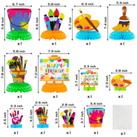 Xqumoi 12Pcs Art Table Honeycomb Centerpieces Topper for Kids Artist Colorful Painting Birthday Paint Brushes Palette 3D Double Sided Table Decor Party Supplies Favors Photo Booth Props Baby Shower