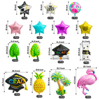 Xqumoi 2023 Graduation Foil Balloons Decorations Pack of 20 | Hawaii Flamingo Turtle Leaf Congrats Grad Hat Certificate Mylar Balloons Summer Tropical Photo Props for School Grad Party Celebration