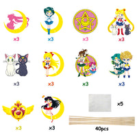 Xqumoi 80Pcs Sailor Moon Party Decorations, Centerpiece Sticks Table Toppers Anime Stickers Sailor Moon Themed Happy Birthday Party Favors Supplies for Kids Baby Shower Photo Booth Props Decorations