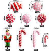 Xqumoi 30Pcs Christmas Foil Balloons Set Candy Canes Soldier Windmill Lollipop Swirl Mylar Balloons Red Pink Xmas Party Decoration Supplies for Winter Holiday Birthday New Year Eve Decor Baby Shower