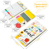 Xqumoi Teaching is A Work of Heart Sticky Notes Set 550 Sheets, Ruler Blackboard Pencil Apple Shape Self-Stick Note Pads Teacher Appreciation Gift Writing Memo Pads Page Marker School Office Supplies