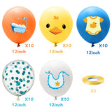 Xqumoi 52Pcs Duck Balloons Set 12Inch Confetti Yellow Blue Cute Ducky Bathtub Bubble Pattern Latex Balloons for Baby Shower Rubber Duck Themed Boys or Girl 1st Birthday Party Decoration Supplies