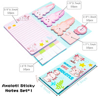 Xqumoi I Just Really Like Axolotl Sticky Notes Set, 550 Sheets, Kawaii Mexican Walking Fish Shaped Self-Stick Notes Pads Divider Tabs Bundle Writing Memo Pads Page Marker School Office Supplies Gift