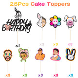 Xqumoi 25Pcs Bad Bunny Cake Toppers Cupcake Toppers Set, Food Grade Funny Flower Rabbit Bad Bunny Theme Happy Birthday Party Favor Supplies Cake Cookies Food Decorations for Kids Adults Celebration