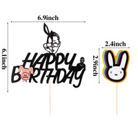 Xqumoi 25Pcs Bad Bunny Cake Toppers Cupcake Toppers Set, Food Grade Funny Flower Rabbit Bad Bunny Theme Happy Birthday Party Favor Supplies Cake Cookies Food Decorations for Kids Adults Celebration