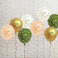 Xqumoi 36Pcs Sage Green Gold Party Balloons Set 12 Inches Avocado Green White Blush Nude Latex Balloons Printed with Baby Eucalyptus Patterns for Baby Shower Wedding Birthday Party Supplies Decoration