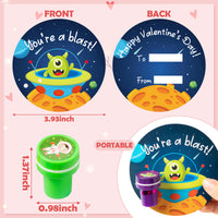 Xqumoi 24Pcs Valentine’s Day Outer Space Stampers with Gift Cards Valentines Greeting Cards Monster Planet Stamps Party Favors Kids Exchange Gifts School Classroom Student Prizes Goody Bag Fillers