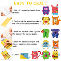 Xqumoi 12 Pack Animals Wooden Sticks DIY Crafts Kit Art Craft Ornament with Googly Wiggle Eyes Creative Handmade Projects Birthday Gift Party Activity Games Wedding Decorations Favors for Kids Adults