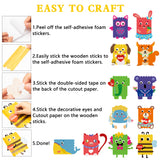 Xqumoi 12 Pack Animals Wooden Sticks DIY Crafts Kit Art Craft Ornament with Googly Wiggle Eyes Creative Handmade Projects Birthday Gift Party Activity Games Wedding Decorations Favors for Kids Adults