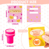 Xqumoi 24Pcs Valentine’s Day Conversation Heart Stampers with Gift Cards Valentines Greeting Cards Candy Love Stamps Party Favors Kids Exchange Gifts School Classroom Student Prizes Goody Bag Fillers