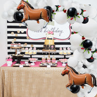 Xqumoi 89Pcs Kentucky Derby Balloon Arch Garland Kit Party Decorations Set Brown Horse Foil Balloons Black White Latex Balloons with Rose Vine Horse Racing Derby Day Festival Holiday Party Supplies