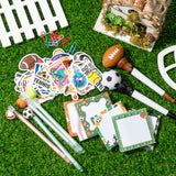 Xqumoi 62Pcs Ball Sport School Supplies Party Favors Set, Football Soccer Basketball Baseball Sticky Notes Vinyl Stickers Ballpoint Pens Gel Ink Pens for Sports Lovers Kids Birthday Student Office