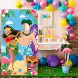 Xqumoi Hawaiian Aloha Photo Door Banner Luau Party Decorations Funny Large Fabric Flamingo Tiki Summer Couple Photo Prop Face Banner Tropical Beach Party Game Supplies, 6 x 3.28 ft