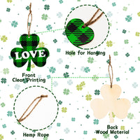 Xqumoi 30Pcs St.Patrick's Day Wooden Shamrock Hanging Ornaments Decorations Good Luck Green Clover Buffalo Plaid Pendant Bauble Embellishment St.Patrick's Day Irish Party Supplies Tree Shelf Decor