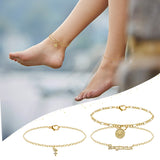 Xqumoi 3Pcs Sagittarius Zodiac Layer Anklet Bracelets 14K Gold Plated Constellation Layered Flat Marina Figaro Link Foot Chain with CZ Initials Hexagon Boho Beach Adjustable Anklet Summer Jewelry Gift